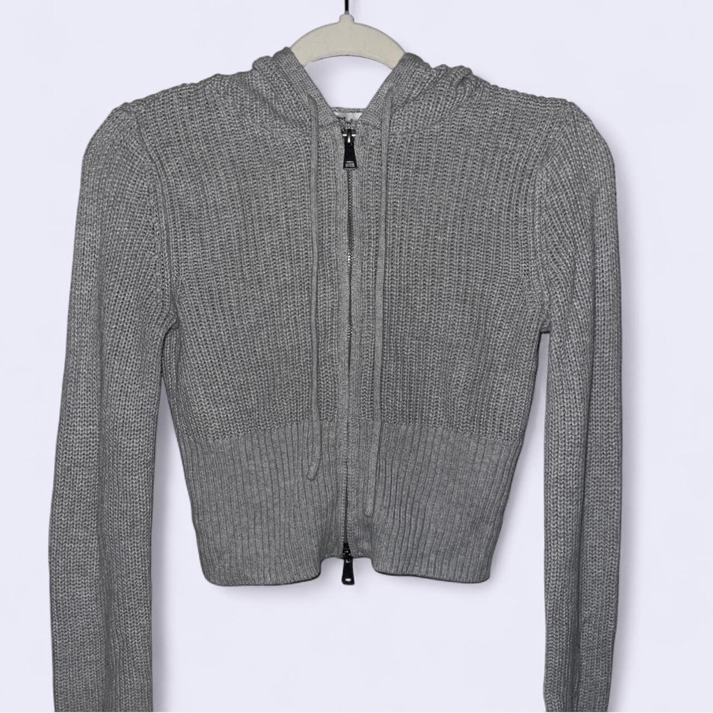 Gray Knit Zip-Up Hoodie